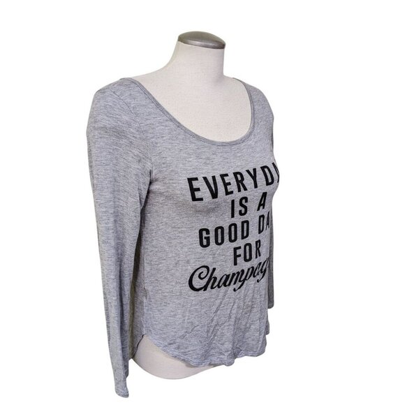 Womens Long Sleeve T Shirt Size Small Gray Every Day Is A Good Day For Champagne - Picture 4 of 7
